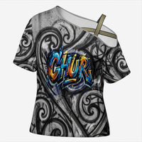 Chur Bro Shaka Sign Cross Shoulder Shirt New Zealand Koru Colorful Graffiti Splash TS04 Female Multicolor - Polynesian Pride