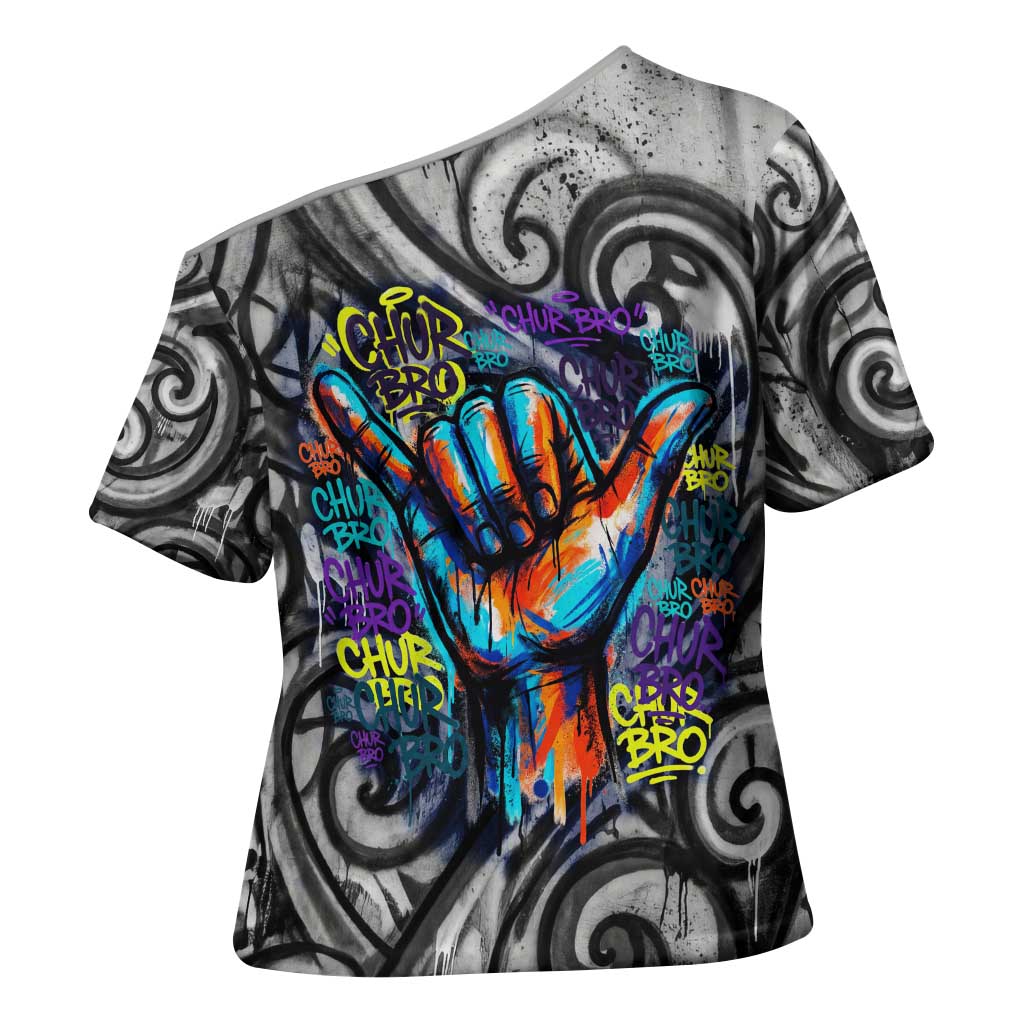Chur Bro Shaka Sign Cross Shoulder Shirt New Zealand Koru Colorful Graffiti Splash TS04 - Polynesian Pride
