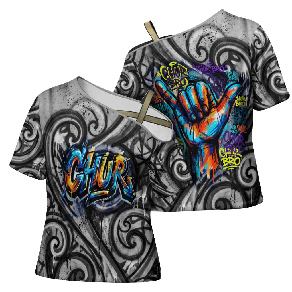 Chur Bro Shaka Sign Cross Shoulder Shirt New Zealand Koru Colorful Graffiti Splash TS04 - Polynesian Pride
