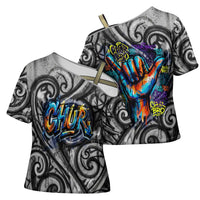 Chur Bro Shaka Sign Cross Shoulder Shirt New Zealand Koru Colorful Graffiti Splash TS04 - Polynesian Pride