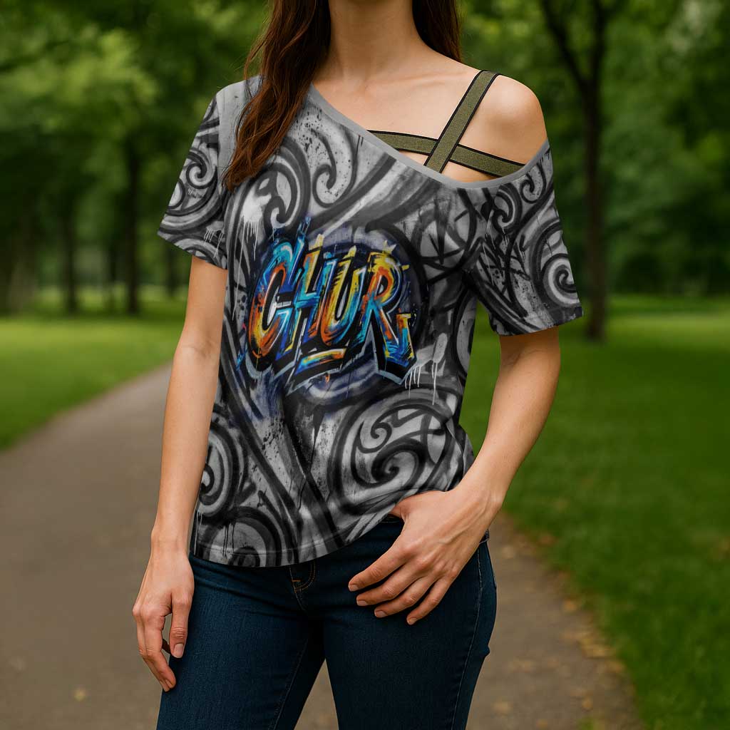 Chur Bro Shaka Sign Cross Shoulder Shirt New Zealand Koru Colorful Graffiti Splash TS04 - Polynesian Pride