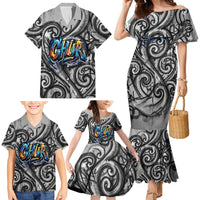Chur Bro Shaka Sign Family Matching Mermaid Dress and Hawaiian Shirt New Zealand Koru Colorful Graffiti Splash
