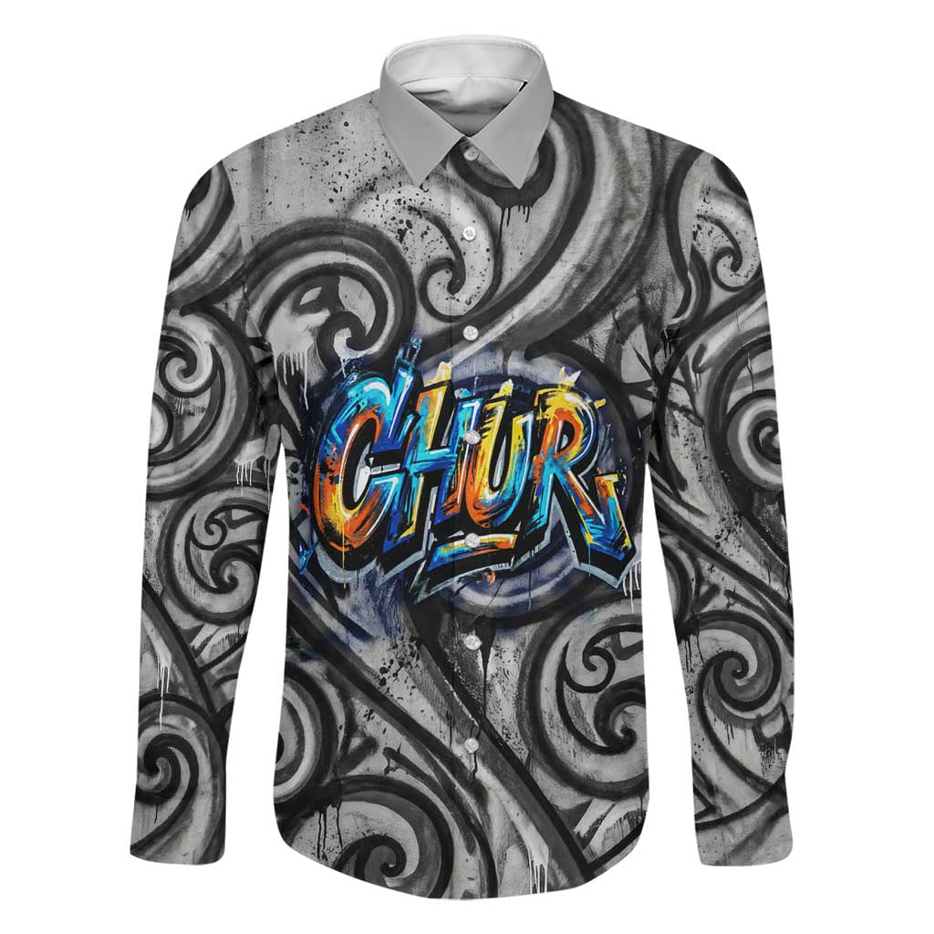 Chur Bro Shaka Sign Family Matching Off The Shoulder Long Sleeve Dress and Hawaiian Shirt New Zealand Koru Colorful Graffiti Splash