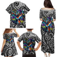 Chur Bro Shaka Sign Family Matching Puletasi and Hawaiian Shirt New Zealand Koru Colorful Graffiti Splash