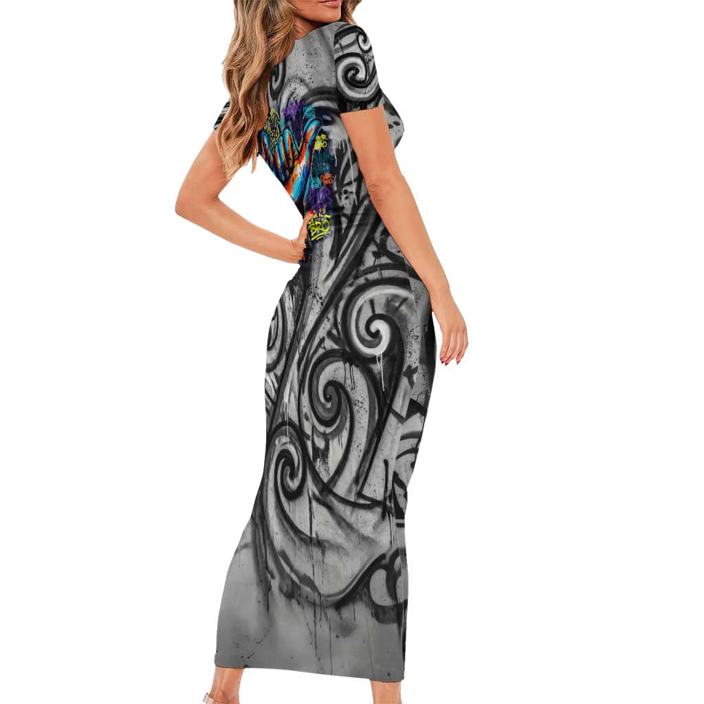 Chur Bro Shaka Sign Family Matching Short Sleeve Bodycon Dress and Hawaiian Shirt New Zealand Koru Colorful Graffiti Splash