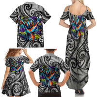 Chur Bro Shaka Sign Family Matching Summer Maxi Dress and Hawaiian Shirt New Zealand Koru Colorful Graffiti Splash