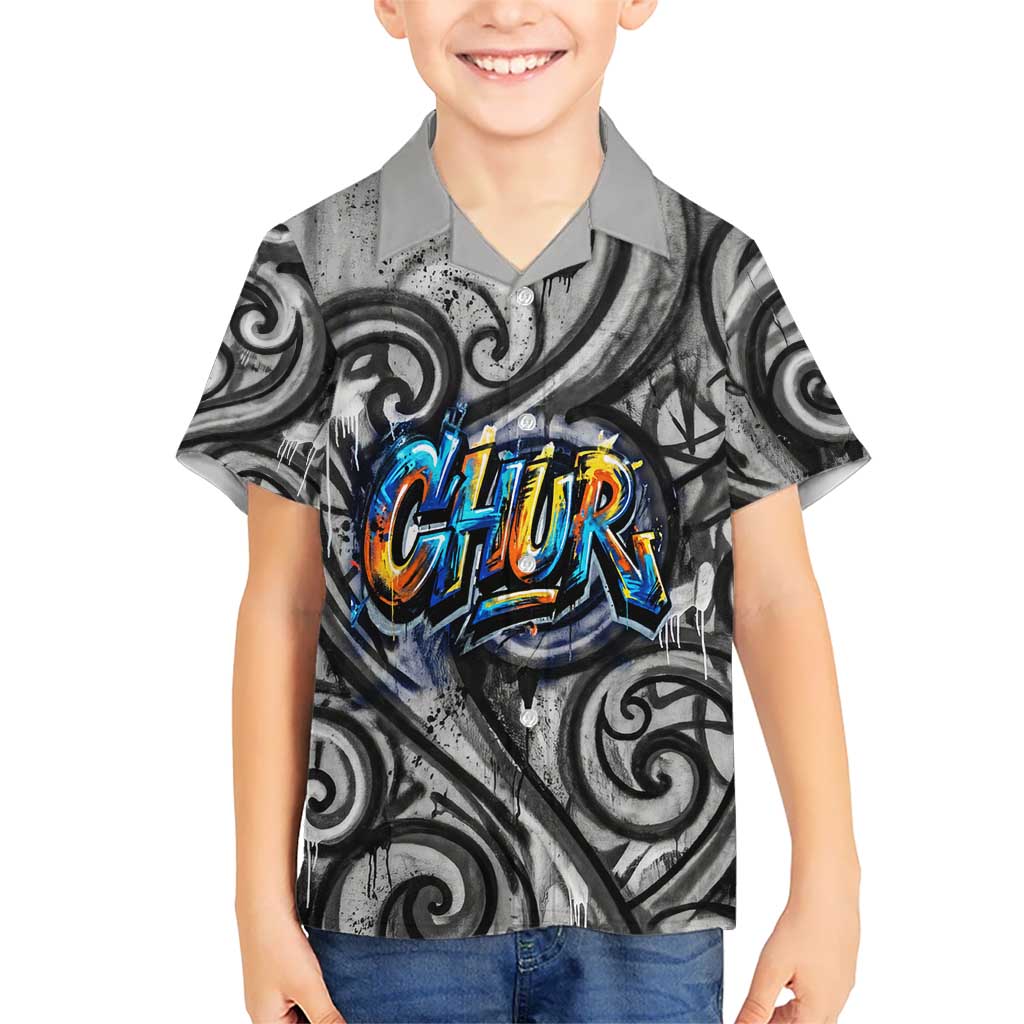 Chur Bro Shaka Sign Family Matching Summer Maxi Dress and Hawaiian Shirt New Zealand Koru Colorful Graffiti Splash