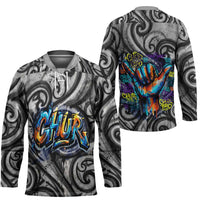 Chur Bro Shaka Sign Hockey Jersey New Zealand Koru Colorful Graffiti Splash