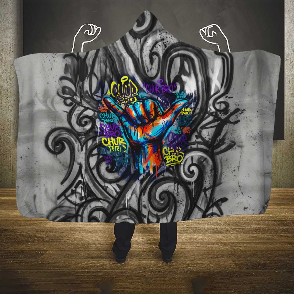 Chur Bro Shaka Sign Hooded Blanket New Zealand Koru Colorful Graffiti Splash