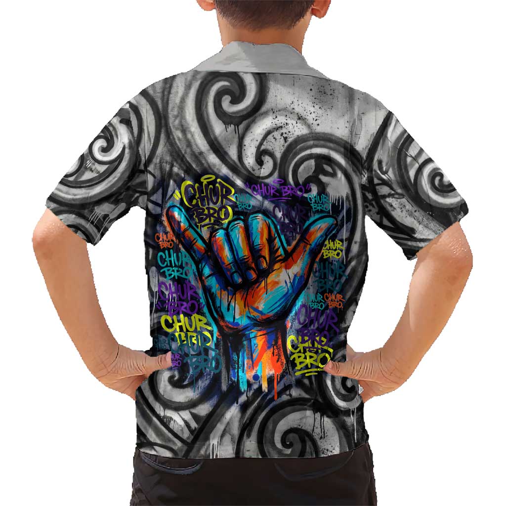 Chur Bro Shaka Sign Kid Hawaiian Shirt New Zealand Koru Colorful Graffiti Splash