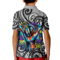 Chur Bro Shaka Sign Kid Polo Shirt New Zealand Koru Colorful Graffiti Splash