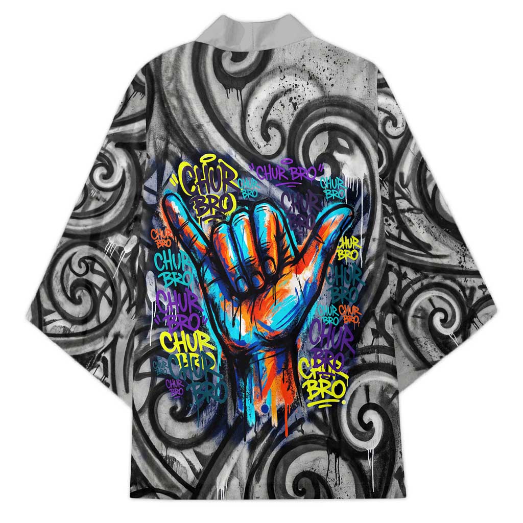 Chur Bro Shaka Sign Kimono New Zealand Koru Colorful Graffiti Splash