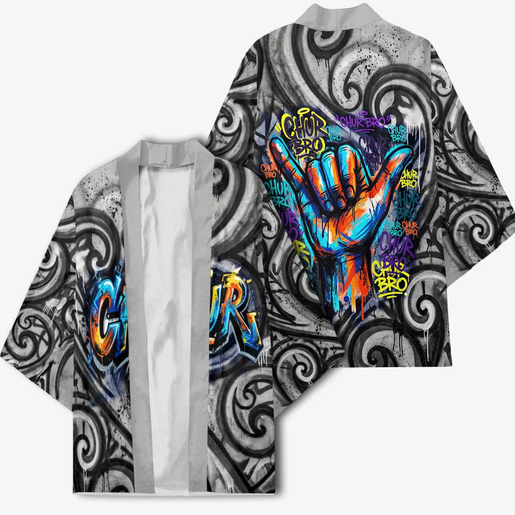 Chur Bro Shaka Sign Kimono New Zealand Koru Colorful Graffiti Splash