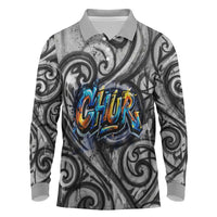 Chur Bro Shaka Sign Long Sleeve Polo Shirt New Zealand Koru Colorful Graffiti Splash