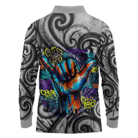 Chur Bro Shaka Sign Long Sleeve Polo Shirt New Zealand Koru Colorful Graffiti Splash