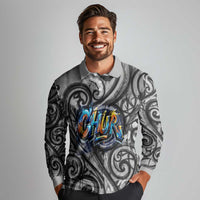 Chur Bro Shaka Sign Long Sleeve Polo Shirt New Zealand Koru Colorful Graffiti Splash