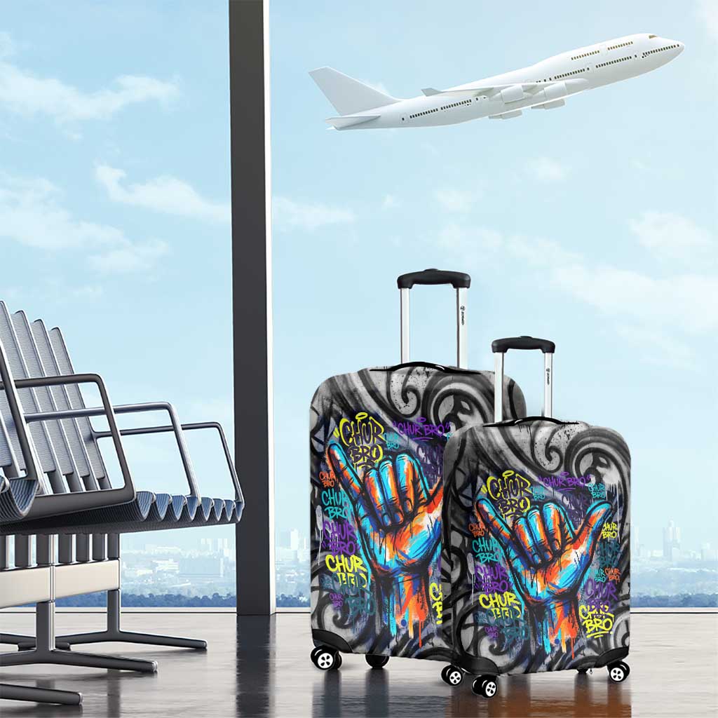 Chur Bro Shaka Sign Luggage Cover New Zealand Koru Colorful Graffiti Splash