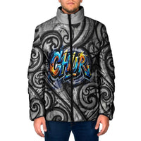 Chur Bro Shaka Sign Padded Jacket New Zealand Koru Colorful Graffiti Splash
