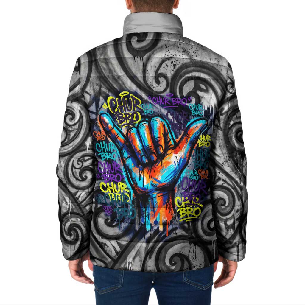 Chur Bro Shaka Sign Padded Jacket New Zealand Koru Colorful Graffiti Splash