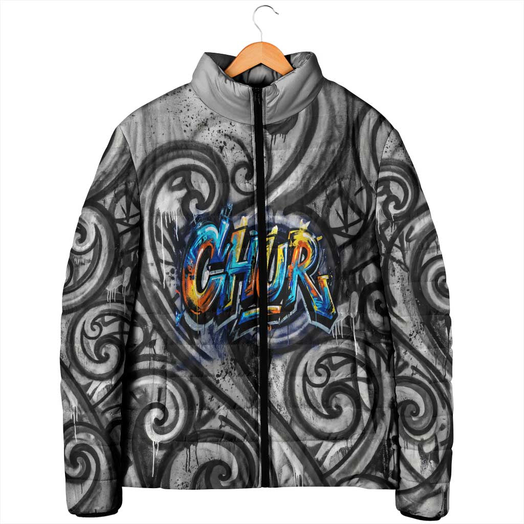 Chur Bro Shaka Sign Padded Jacket New Zealand Koru Colorful Graffiti Splash