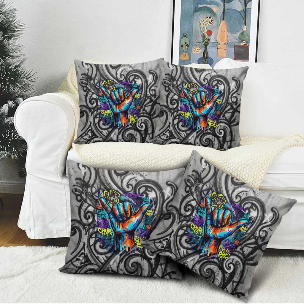 Chur Bro Shaka Sign Pillow Cover New Zealand Koru Colorful Graffiti Splash