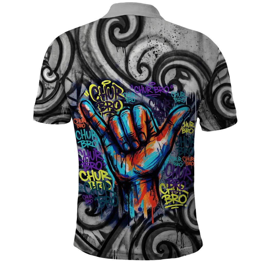Chur Bro Shaka Sign Polo Shirt New Zealand Koru Colorful Graffiti Splash