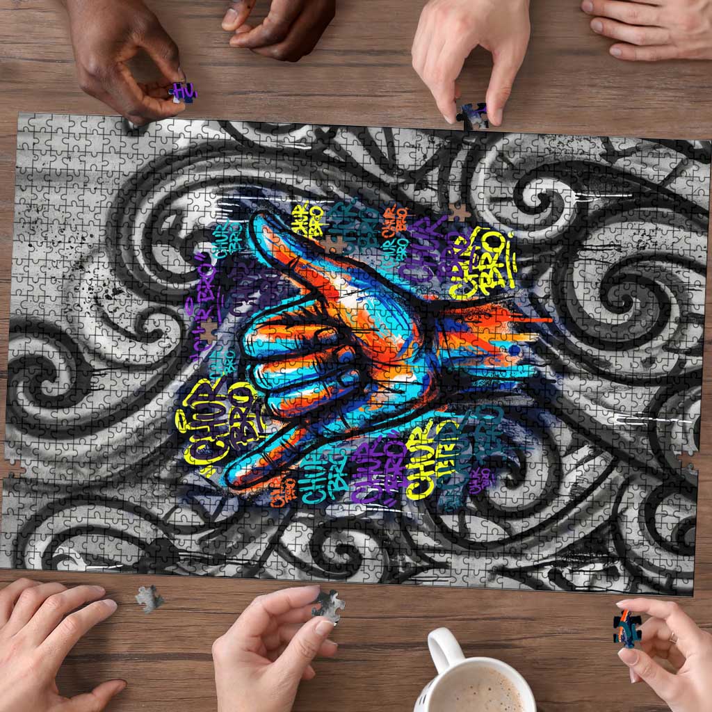 Chur Bro Shaka Sign Puzzle New Zealand Koru Colorful Graffiti Splash TS04 - Polynesian Pride
