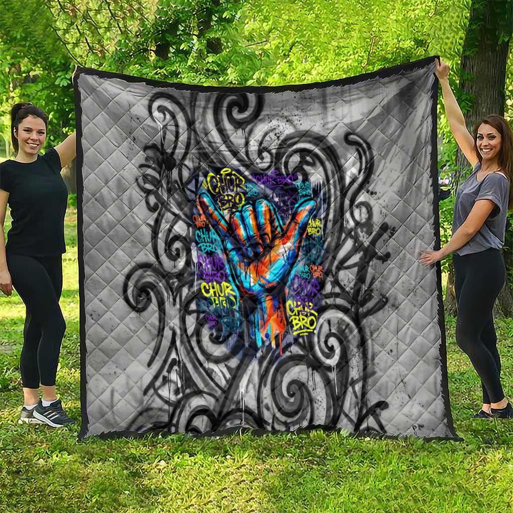 Chur Bro Shaka Sign Quilt New Zealand Koru Colorful Graffiti Splash