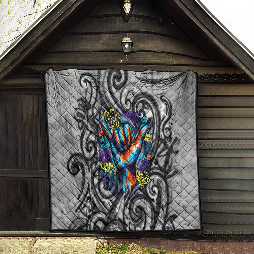 Chur Bro Shaka Sign Quilt New Zealand Koru Colorful Graffiti Splash
