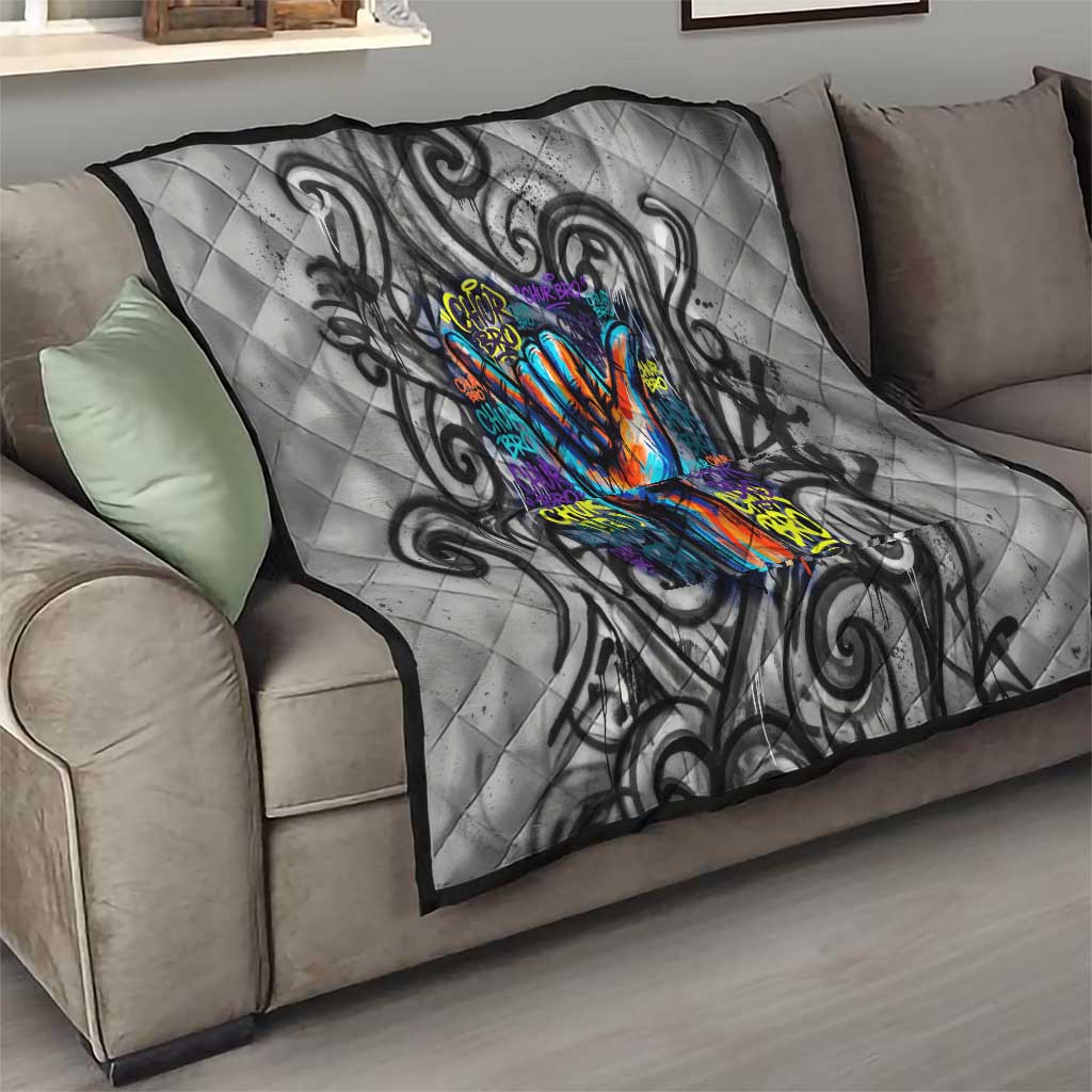 Chur Bro Shaka Sign Quilt New Zealand Koru Colorful Graffiti Splash