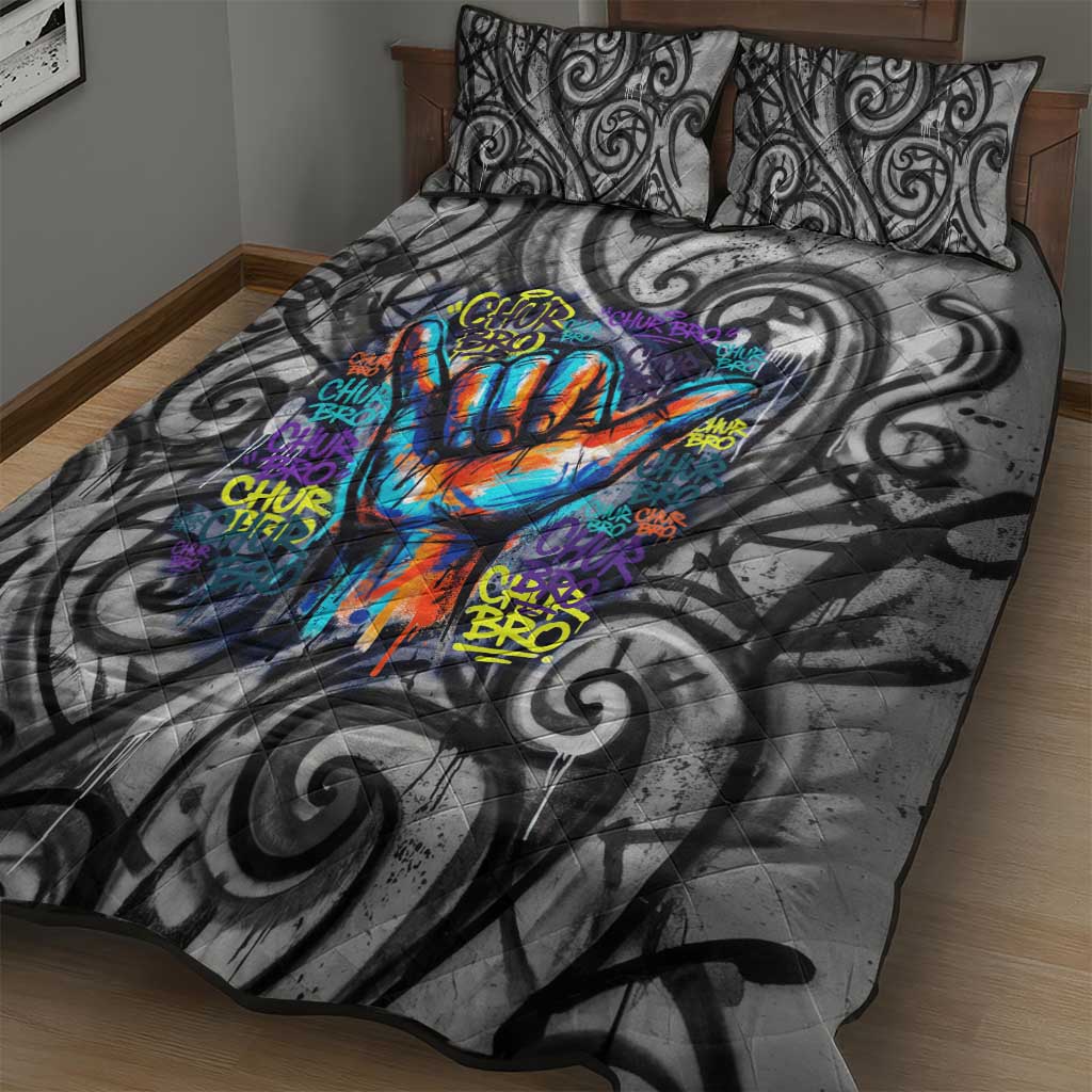 Chur Bro Shaka Sign Quilt Bed Set New Zealand Koru Colorful Graffiti Splash