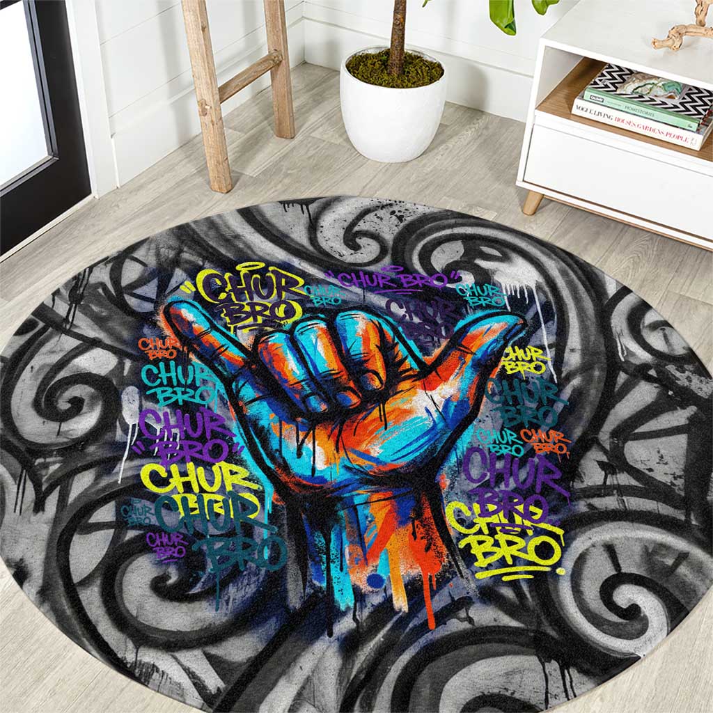 Chur Bro Shaka Sign Round Carpet New Zealand Koru Colorful Graffiti Splash