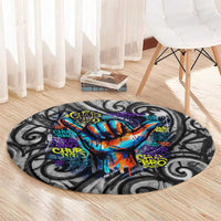 Chur Bro Shaka Sign Round Carpet New Zealand Koru Colorful Graffiti Splash
