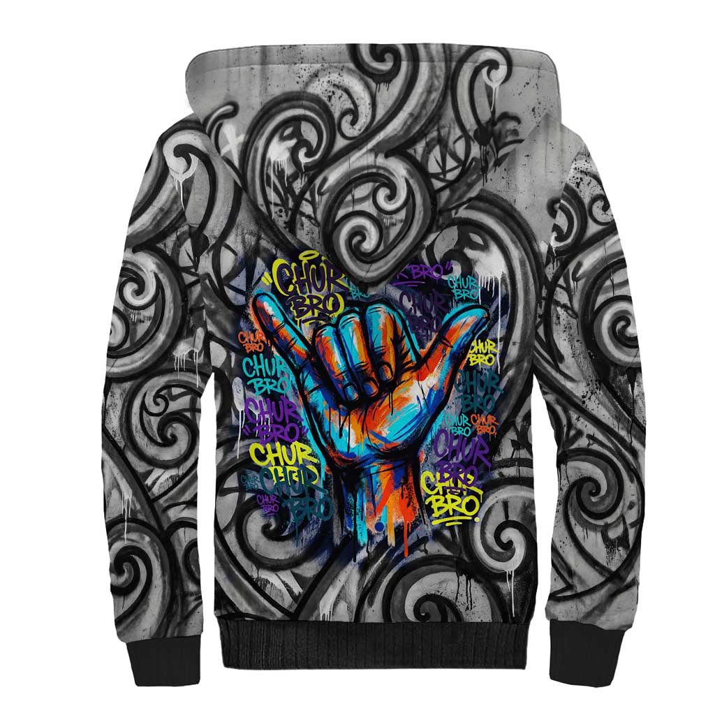Chur Bro Shaka Sign Sherpa Hoodie New Zealand Koru Colorful Graffiti Splash TS04 - Polynesian Pride