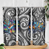Chur Bro Shaka Sign Skinny Tumbler New Zealand Koru Colorful Graffiti Splash