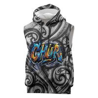 Chur Bro Shaka Sign Sleeveless Hoodie New Zealand Koru Colorful Graffiti Splash