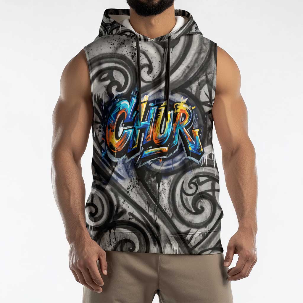 Chur Bro Shaka Sign Sleeveless Hoodie New Zealand Koru Colorful Graffiti Splash