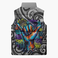 Chur Bro Shaka Sign Sleeveless Puffer Jacket New Zealand Koru Colorful Graffiti Splash
