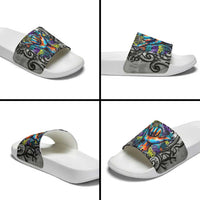 Chur Bro Shaka Sign Slide Sandals New Zealand Koru Colorful Graffiti Splash