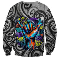 Chur Bro Shaka Sign Sweatshirt New Zealand Koru Colorful Graffiti Splash