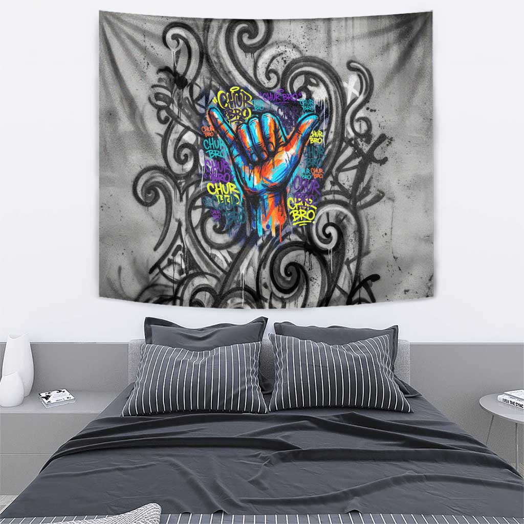 Chur Bro Shaka Sign Tapestry New Zealand Koru Colorful Graffiti Splash