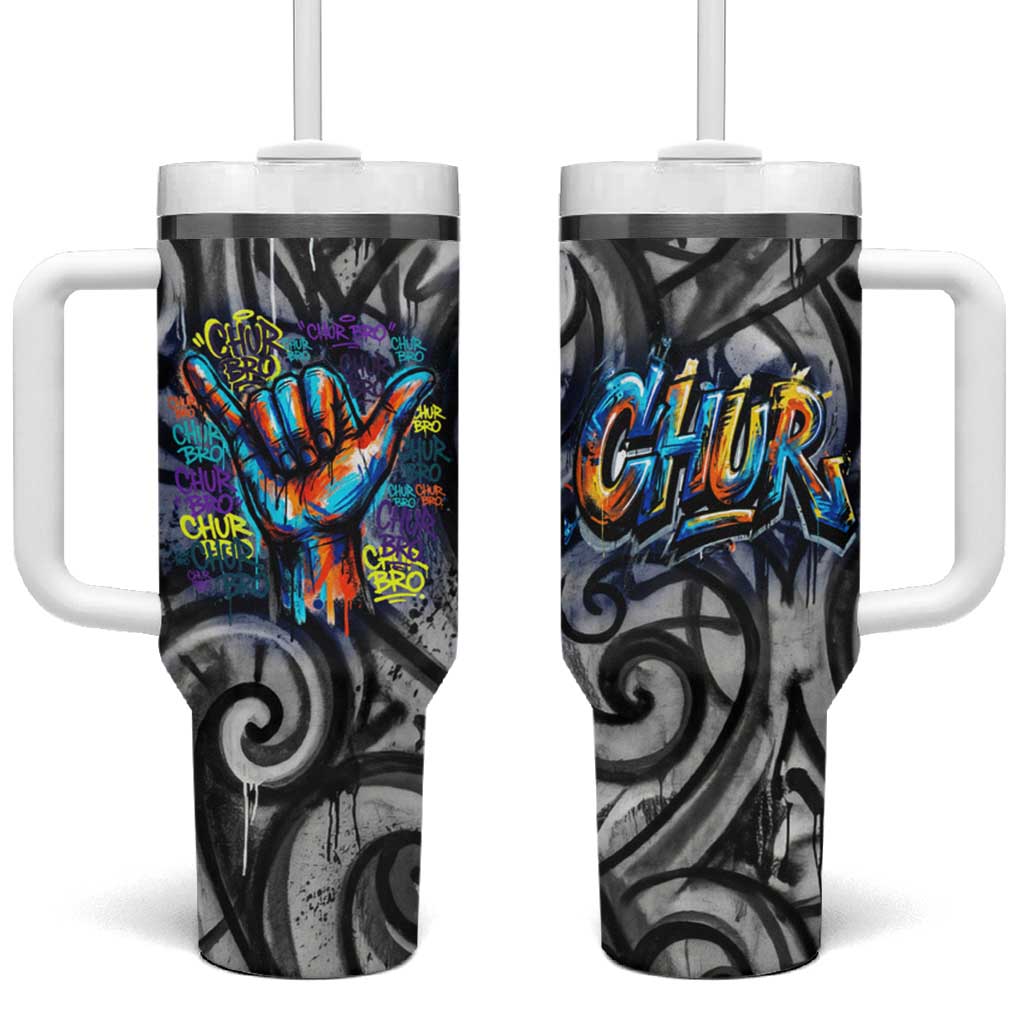 Chur Bro Shaka Sign Tumbler With Handle New Zealand Koru Colorful Graffiti Splash