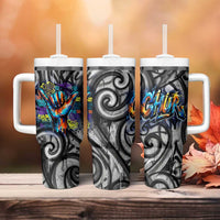 Chur Bro Shaka Sign Tumbler With Handle New Zealand Koru Colorful Graffiti Splash