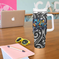 Chur Bro Shaka Sign Tumbler With Handle New Zealand Koru Colorful Graffiti Splash