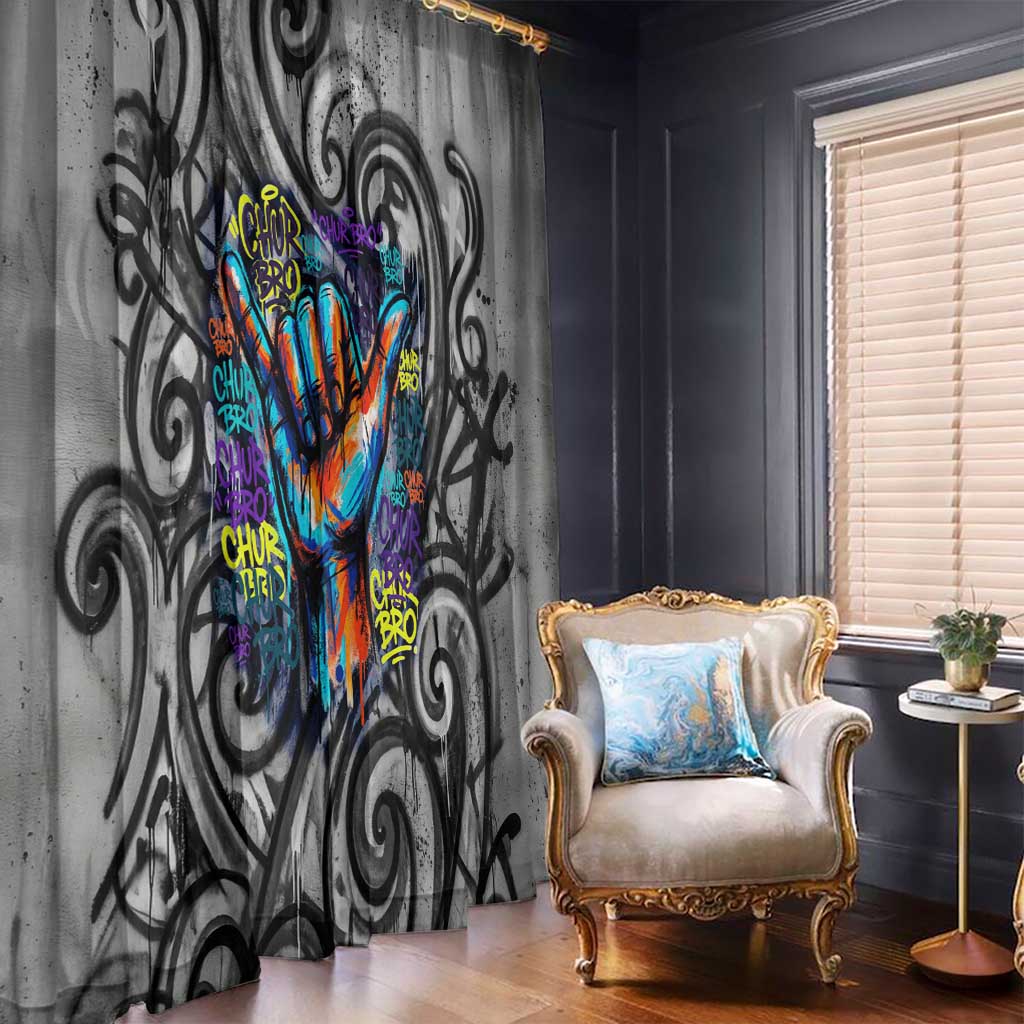 Chur Bro Shaka Sign Window Curtain New Zealand Koru Colorful Graffiti Splash