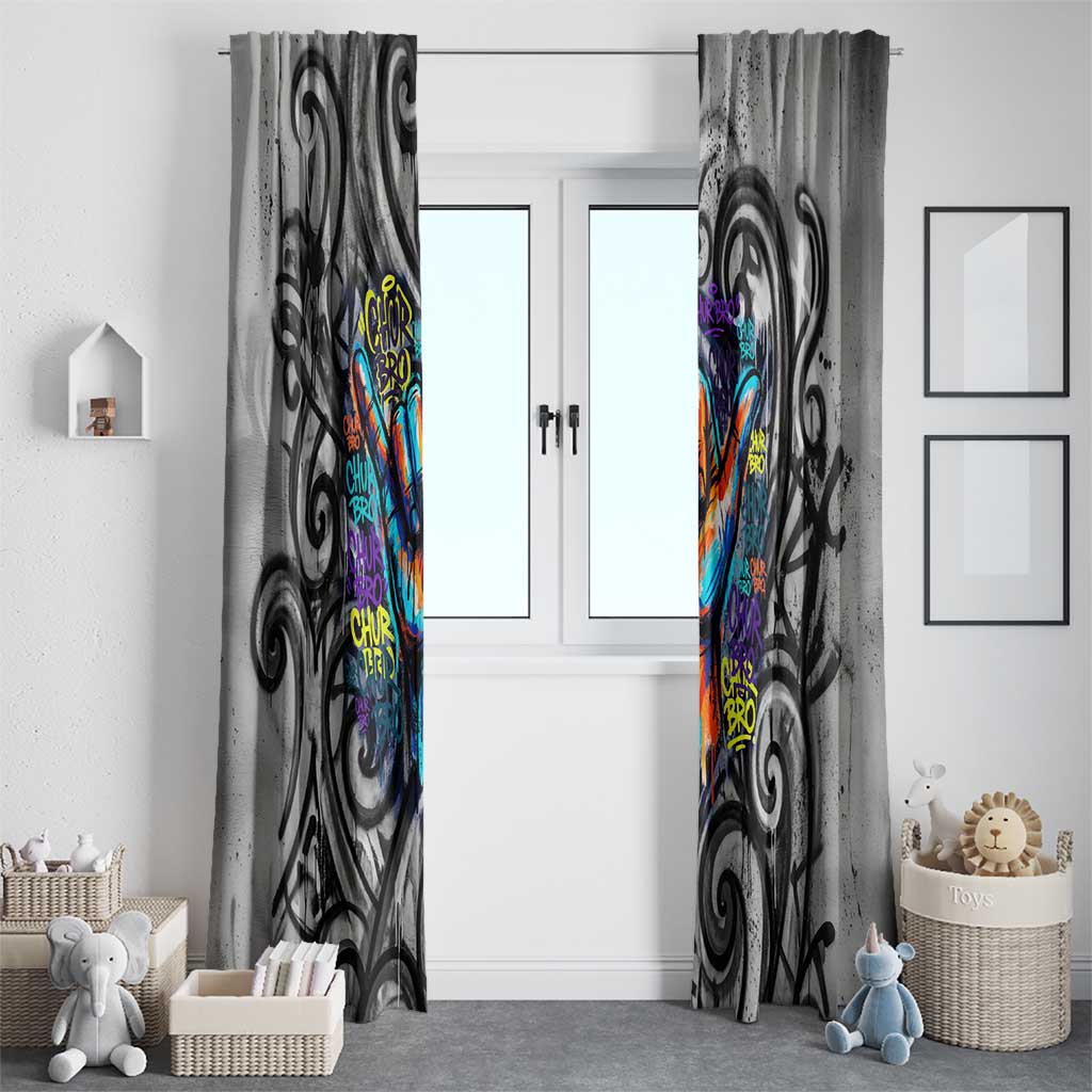 Chur Bro Shaka Sign Window Curtain New Zealand Koru Colorful Graffiti Splash