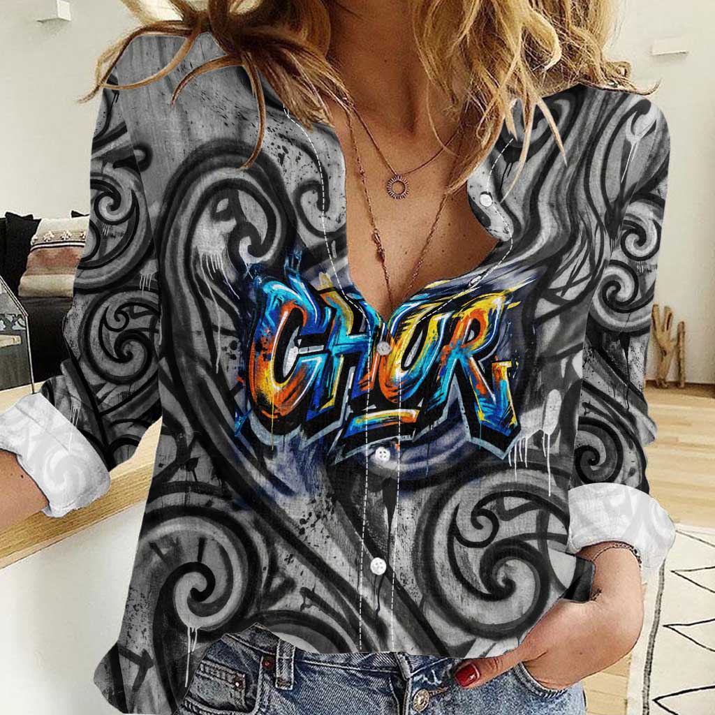 Chur Bro Shaka Sign Women Casual Shirt New Zealand Koru Colorful Graffiti Splash