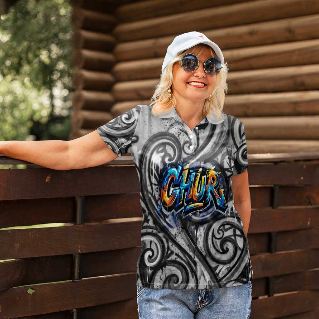 Chur Bro Shaka Sign Women Polo Shirt New Zealand Koru Colorful Graffiti Splash