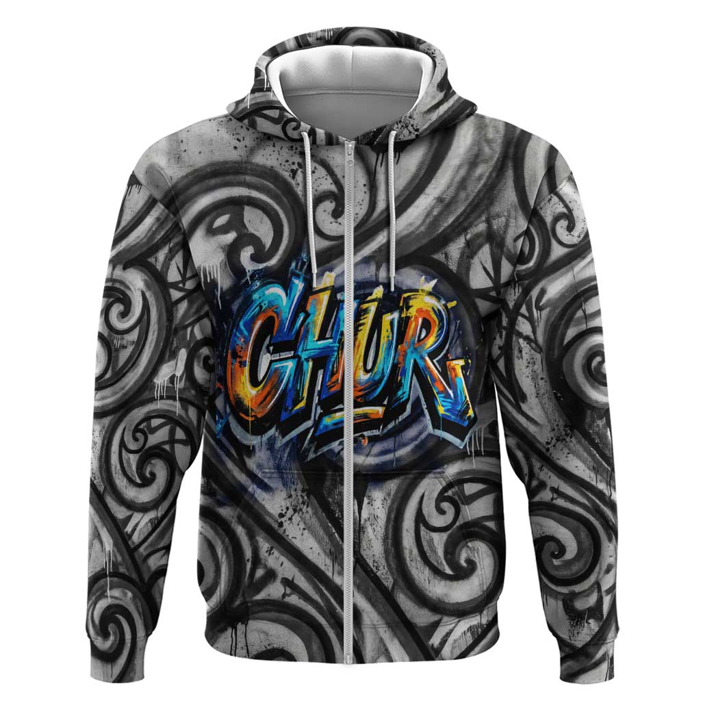 Chur Bro Shaka Sign Zip Hoodie New Zealand Koru Colorful Graffiti Splash TS04 Zip Hoodie Multicolor - Polynesian Pride