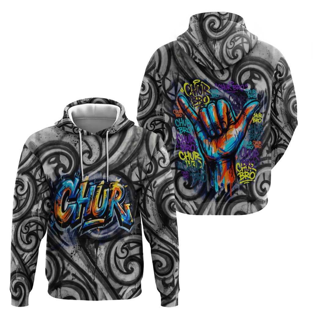 Chur Bro Shaka Sign Zip Hoodie New Zealand Koru Colorful Graffiti Splash TS04 - Polynesian Pride